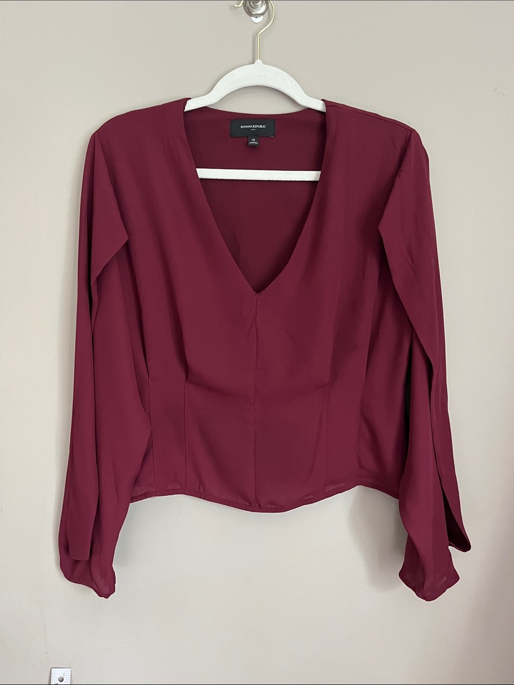 Banana Republic Draped-Split Statement Sleeve Blouse bright wine size 12